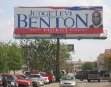 Judge Levi Benton Campaign Billboard on SW Fwy Houston Texas 215th District Court Judicial Election Race 